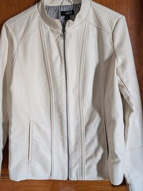 a.n.a Cream Faux Leather Zip-Front Jacket